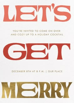 three different types of holiday cards with the words get merry written in red and gold