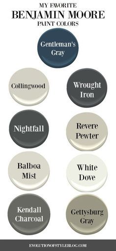 the names of different paint colors in each color scheme, including white and grays