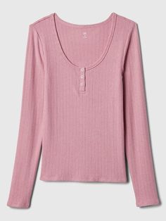 Soft pointelle sleep top. Long sleeves. Scoopneck, henley button front. #497272 Cute Long Sleeve Tops, Brand Ideas, Sleepwear & Loungewear, Christmas List, Fashion Brand, Scoop Neck, Gap, Long Sleeve Tops, Lounge Wear