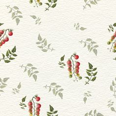 watercolor painting of berries and leaves on a white wallpaper background with green leaves