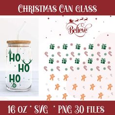 a glass jar with christmas stickers on it and the words, christmas can class