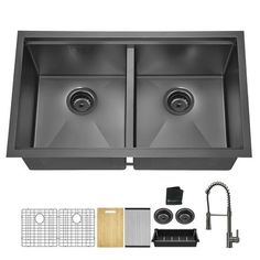 double bowl stainless steel kitchen sink with accessories