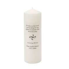 a white candle with a poem on the front and back side that reads, for loving someone