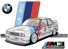 #BMW M3 E30 DTM (1992) Bmw M3 E30, Motor Art, Bmw Art, Bmw E30 M3, Car Vector, Honda City, Classic Sports Cars, Bmw E30, Sports Car Racing