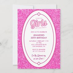 Hot pink 30th birthday invitations thirty fushia Barbie Birthday Invitations, Pink Bridal Shower Invitations, 36th Birthday, 32 Birthday, 33rd Birthday, 28th Birthday, 26th Birthday, 30th Birthday Invitations, 50th Birthday Invitations