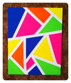 an abstract painting with multicolored shapes on a cork board background that looks like it has been cut into smaller squares