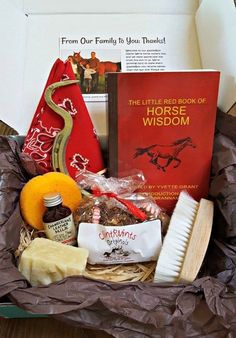 a box filled with books and other items