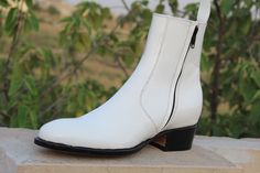 Crafted Leather White Patent Leather Ankle High Side Zipper Jodhpur Boot on Storenvy White Ankle-high Boots With Zipper, White High Ankle Boots With Zipper Closure, White Leather Boots With Zipper Closure, Elegant White Boots With Zipper Closure, Elegant White Boots With Zipper, Quality Leather Boots, Jodhpur Boots, Custom Design Shoes, Handmade Leather Shoes