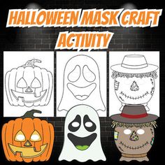 halloween mask craft activity for kids with pumpkins, ghost and jack - o'- lanterns