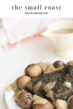 one pound tri tip roast on serving plate surrounded by baby potatoes and onions and a small gravy boat in background. Lazy Sunday Dinner, Slow Cooker Tri Tip, Tri Tip Sandwich, Tri Tip, Roast Recipe, Sandwiches For Lunch