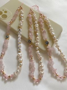 Phone Case Beads Chain Aesthetic, Gemstone Phone Strap, Phone Necklace Diy, Crystals Beads Necklace, Beaded Necklace With Name, Rose Quartz Necklace Beads, Diy Elegant Jewelry, Phone Chain Beads Aesthetic, Stone Beads Jewelry