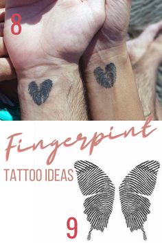 two finger tattoos with the words fingerprint tattoo ideas written on them and an image of two