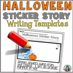 halloween sticker story writing templates for students to practice their writing skills and spelling