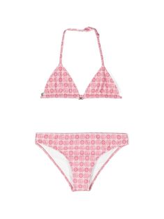 pink stretch-design signature Double G logo Bikini top: triangle cup adjustable neck strap rear clip fastening Bikini bottoms: elasticated waistband slip-on style Be mindful to try on swimwear over your own garments. Gucci Swimsuit, Double G Logo, Swimsuit Pink, G Logo, Gucci Kids, Pink Swimsuit, Neck Strap, Try On