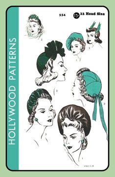 Up for your consideration is a good COPY of Hollywood UNprinted Pattern Shown This pattern contains 11 pattern pieces, directions and an envelope  ALL PATTERN PIECES WILL BE UNCUT AND YOU WILL RECEIVE IT IN FULL SHEETS, READY TO USE! 1940s Clothes, 1940s Outfits, Fashion 1940s, Crafts Sewing Patterns, Hat Fascinator, Craft Sewing, Pattern Pieces, Sewing Inspiration, Hats Vintage