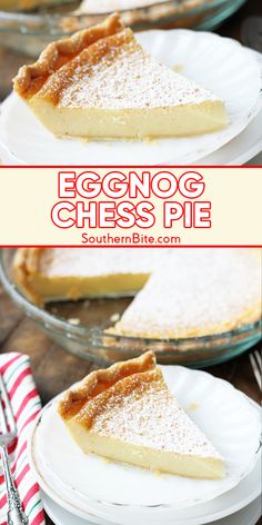 an eggnog cheese pie on a white plate