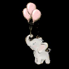 an elephant holding three pink balloons in its trunk