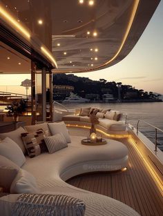 a large couch sitting on top of a boat