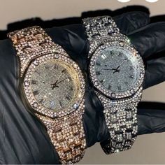 Brand New, Unisex Luxury Bling Diamond Watch For Party, Luxury Iced Out Watch For Party, Luxury Iced-out Watches For Party, Luxury Diamond Watch With Rhinestones For Parties, Luxury Rhinestone Party Watches, Elegant Metal Watches With Bling, Gold Party Watches With Rhinestones, Gold Rhinestone Party Watches, Trendy Silver Watch For Formal Occasions