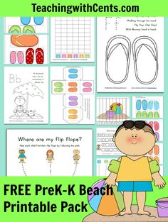 the free printable beach themed pack includes pictures and activities to help kids learn how to use