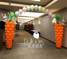 balloon decorations in the shape of carrots and bunnies