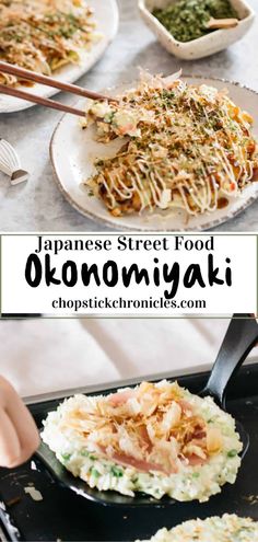 japanese street food in tokyo, japan with text overlay