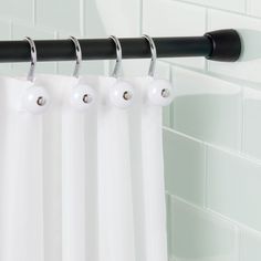 The iDesign Cameo Collection Tension Shower Curtain Rod is strong, reliable, and easy to use! It is easy to install – simply twist the tension shower curtain rod, extend it to your preferred length, place it into position, and tighten the rod to hang wherever you desire. The rubber feet protect your walls from scratches and keep the rod in place. This heavy-duty shower curtain rod will not bend, even when supporting heavy shower curtains, window curtains, clothing, and other heavy items. It's a Black Shower Curtain Rod, Black Shower Curtain, Stylish Shower Curtain, Black Shower Curtains, Shower Curtain Rod, Curtain Rails, Shower Rod, Shower Curtain Rods, Black Shower