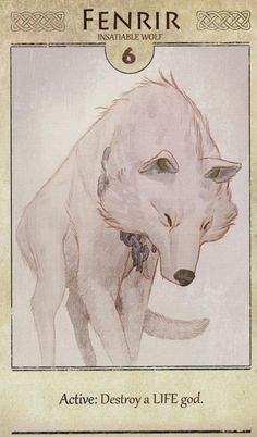 a card with an image of a white wolf on it's face and the words fen