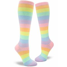 Pastel Rainbow Striped Socks by ModSocks are the perfect gift for that socks lover in your life. These pride themed womens knee high^wide calf socks come in multiple color Options and fit US Women's 6-10, Men's 4-8. Made of 65% cotton, 24% nylon, 8% polyester, 3% spandex for comfort and durability. A pair of these cool Pride novelty Socks will certainly give any wardrobe an instant upgrade. Machine Wash Cold with Like Colors. Tumble Dry Low Lee Fletcher, Fairy School, Rainbow Stuff, Striped Knee High Socks, Womens Knee High Socks, Trilogy Tour, Rainbow Socks, Sock Lovers, Reverse Falls