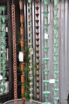 there are many hanging plants in the planter