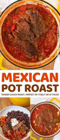 mexican pot roast recipe in a yellow casserole dish