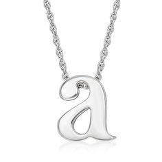 Ross-Simons - "A"- Sterling Silver Lowercase Initial Necklace. 18". Our gleaming lowercase "a" initial necklace serves as a personal gift for someone special and the perfect way to express yourself! Crafted of polished sterling silver. Suspends from a rope chain. Springring clasp, sterling silver lowercase initial necklace. Classic Silver Initial Necklace For Formal Occasions, Silver Sterling Initial Necklace With Polished Finish, Classic Silver Initial Necklace With Name, Silver Formal Name Necklace With Initial Pendant, Classic Silver Initial Necklace For Anniversary, Formal Silver Initial Pendant Name Necklace, Anniversary Initial Pendant Necklace With Polished Finish, O Initial, Rope Chain