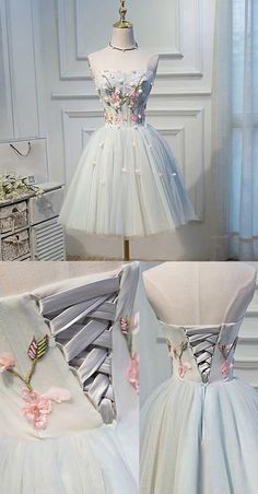 Short Grey Homecoming Prom Dresses With Flower Lace Up Mini Fancy Homecoming Dresses Grey Homecoming Dress, Light Blue Homecoming Dresses, Light Blue Homecoming Dress, Strapless Homecoming Dresses, डिजाइनर कपड़े, Prom Dress Black, Prom Dresses 2018, Gaun Fashion, Blue Homecoming Dresses