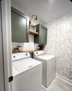 a washer and dryer in a small room