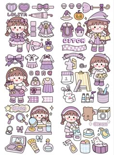 Cute Printable Stickers Kawaii, Korean Stickers Aesthetic, Kawaii Korean Stickers Printable, Korean Stickers Printable, Cute Printable Sticker Sheets, Girl Stickers Printable, Cute Korean Stickers, Ide Jurnal