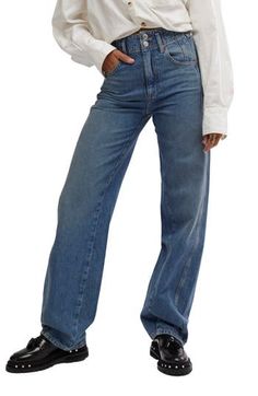 Loose but not too baggy, these vintage-vibe nonstretch jeans stand out with seam details highlighting the full-length legs. 31 1/2" inseam; 18" leg opening; 12" front rise; 15 1/2" back rise (size 29) Zip fly with two-button closure Five-pocket style 100% cotton Machine wash, tumble dry Imported High Rise Pants With Contrast Stitching For Fall, Medium Wash Wide Leg Jeans With Seam Detailing, Retro Flare Jeans With Relaxed Fit For Fall, Retro Relaxed Fit Flare Jeans For Fall, Fall Jeans With Seam Detailing In Medium Wash, Fall Medium Wash Jeans With Seam Detailing, Retro Straight Leg Fall Jeans, Retro Straight Leg Jeans For Fall, Casual Jeans With Seam Detailing And Straight Hem