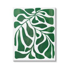 a green and white painting with leaves on it