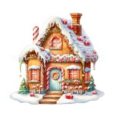 a gingerbread house is decorated with candy canes