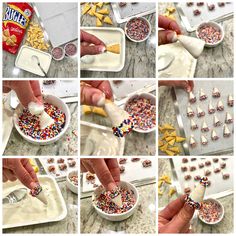 the process for making sprinkles is shown in several different pictures, including one being