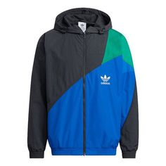 adidas originals Ts Wb Colorblock Splicing Sports hooded Logo Jacket Blue HF5946 (Men's) Urban Hooded Track Jacket With Adidas Logo, Technical Hooded Track Jacket For Streetwear, Urban Style Hooded Track Jacket With Adidas Logo, Hooded Technical Track Jacket For Streetwear, Casual Sports Outerwear With Patchwork, Urban Hooded Track Jacket, Adidas Logo Functional Windbreaker For Streetwear, Adidas Sporty Track Jacket With Logo, Sporty Adidas Windbreaker For Winter