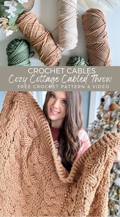 the crochet cable is being used to make a shawl for someone's sweater