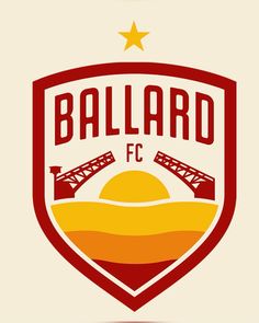 the ballard soccer logo is shown in red and yellow, with a star above it