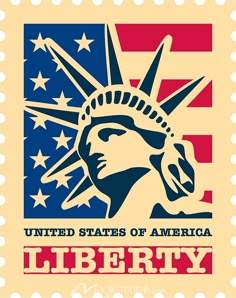 stamp with the statue of liberty and american flag on it stock photo - image 3497