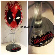 Deadpool wine glass,Deadpool glass,wine glasses,gifts for him,super hero wine glass,deadpool,Deadpoo Sharpie Crafts, Glitter Glasses, Hand Painted Glasses, Wine Glass Crafts, Wine Glass Art, Painted Glasses, Hand Painted Wine Glasses, Painted Wine Glasses, Wine Bottle Decor