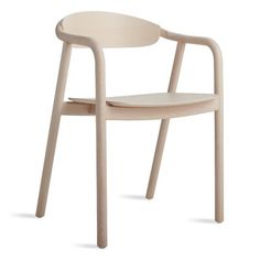 the chair is made out of wood and has a curved back, with a white seat