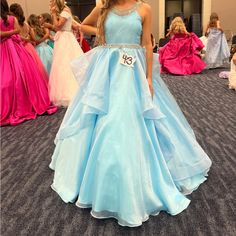 A 00 Baby Blue Pageant Dress Wore Once By A Petit 4’11 13 Year Old Made From Satin With Tulle On The Inside To Make It Have Voulue And In Incredible Condition. Pageant Dress, Size 00, Wearing Dress, Baby Blue, Year Old, Make It, Colorful Dresses, Color Blue, The Incredibles