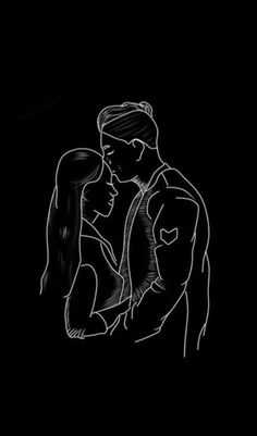 a drawing of a man and woman embracing in front of a black background with the words,