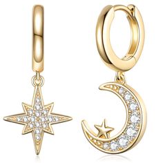 PRICES MAY VARY. ⭐【Designer Words】🌙 Under the serene night sky, the moonlight is gently shining on the earth, a beautiful girl is looking up at the starry sky. The six pointed star represents wisdom, holiness, and blessings, and the moon represents the beauty and tenderness of women. Our star and moon earrings will bring you endless blessings and beautiful wishes. ⭐【AAAAA Cubic Zirconia Diamond Cutting】🌙 Huggie earrings featurs a lot of sparkling cubic zirconia. Our cubic zirconia (CZ) is craf Earring For Men, Studs For Men, Mens Earrings Hoop, Light Weight Jewelry, Cartilage Earrings Hoop, Women Earrings, Earrings Hoop, Diamond Hoop Earrings, Huggie Earrings