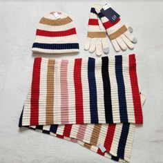 Brand: Gap Description: A Three Piece Set Consisting Of Gloves / Beanie / Scarf All In Matching White Multi Stripe Pattern Plush Like Cashmere. Easier Than Anything. With A Lightweight Layer-Able Feel & Brushed For Softness. One Size (49373) Gloves Have Touchscreen Feature Ribbed / Stretch Beanie And Scarf Beanie Scarf, Striped Beanies, Three Piece, New Woman, Stripes Pattern, Scarf Wrap, White Stripe, Women's Accessories, Scarf Accessory