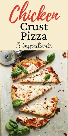 chicken crust pizza with cheese and basil on top